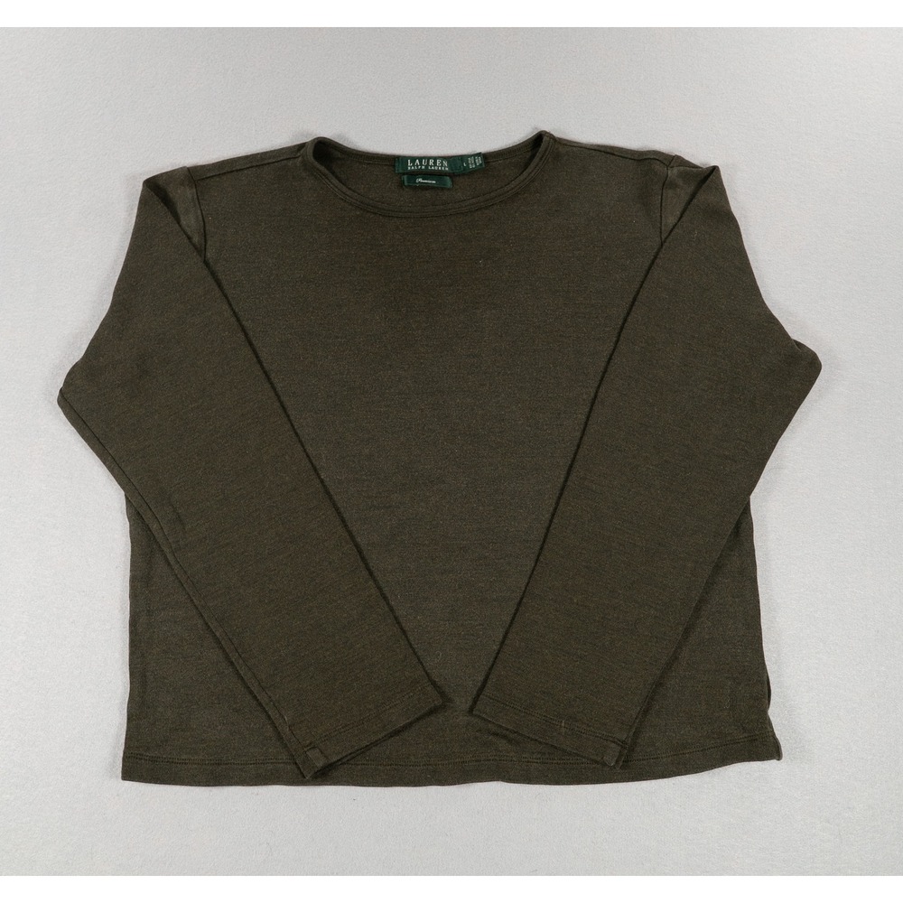 Lauren Ralph Lauren 84% Silk 16 Wool Sweater Women L Olive Green Luxury Knit Top